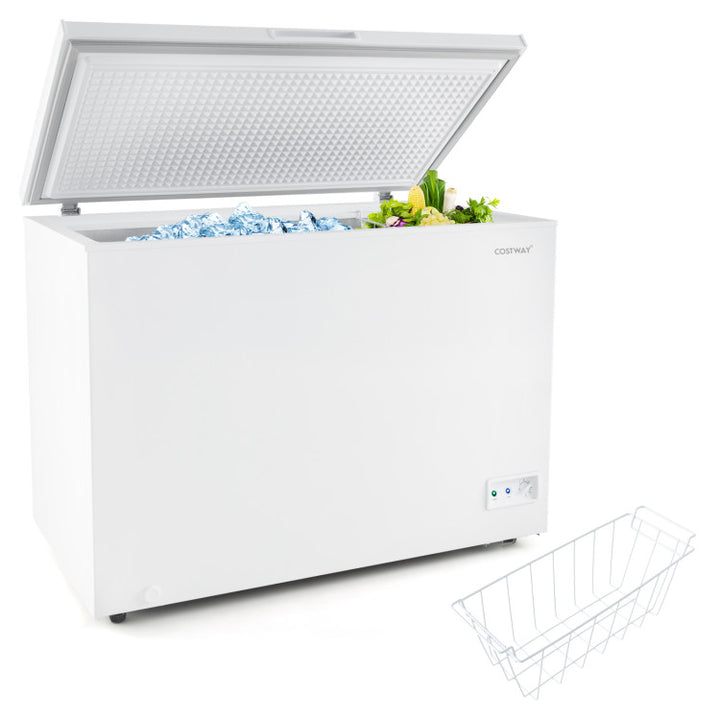 10 Cu.Ft. Chest Freezer Compact Deep Fridge Freestanding Top Open Door Refrigerator with Removable Basket and Adjustable Temperature