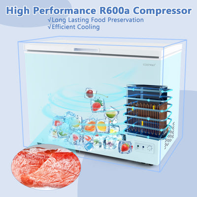 10 Cu.Ft. Chest Freezer Compact Deep Fridge Freestanding Top Open Door Refrigerator with Removable Basket and Adjustable Temperature