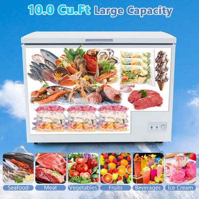 10 Cu.Ft. Chest Freezer Compact Deep Fridge Freestanding Top Open Door Refrigerator with Removable Basket and Adjustable Temperature