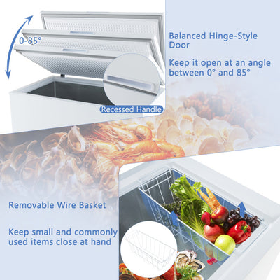 10 Cu.Ft. Chest Freezer Compact Deep Fridge Freestanding Top Open Door Refrigerator with Removable Basket and Adjustable Temperature