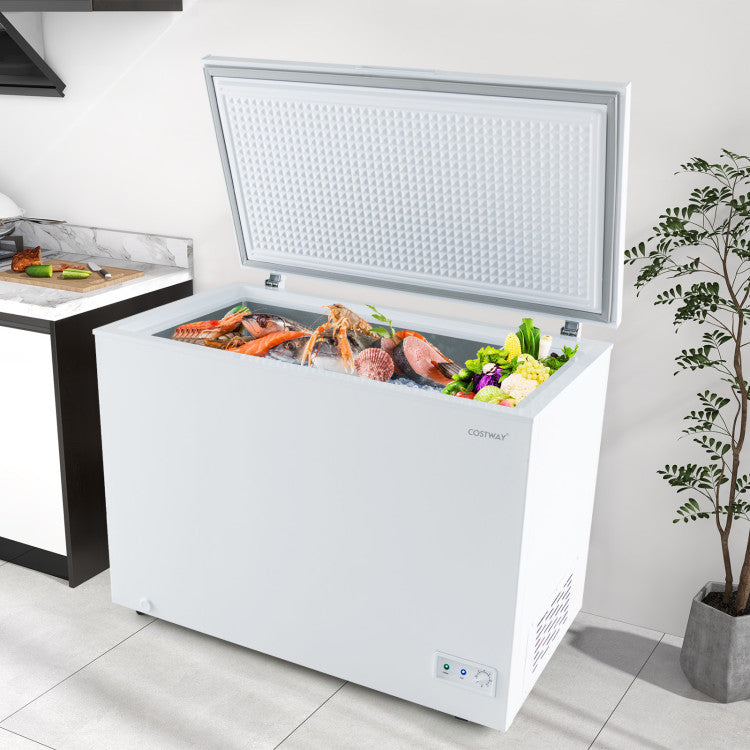 10 Cu.Ft. Chest Freezer Compact Deep Fridge Freestanding Top Open Door Refrigerator with Removable Basket and Adjustable Temperature
