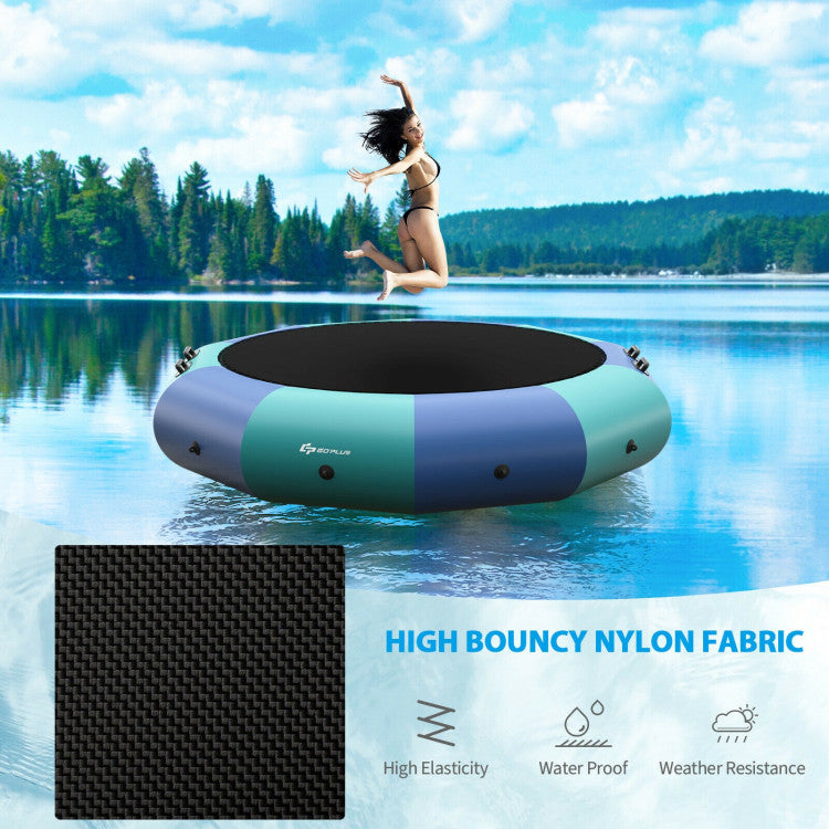 10FT Portable Inflatable Water Floating Trampoline Outdoor Recreational Water Bouncer with Electric Inflator and Rope Ladder