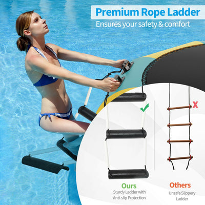 10FT Portable Inflatable Water Floating Trampoline Outdoor Recreational Water Bouncer with Electric Inflator and Rope Ladder