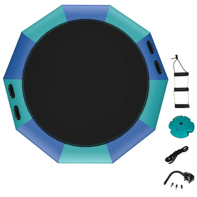 10FT Portable Inflatable Water Floating Trampoline Outdoor Recreational Water Bouncer with Electric Inflator and Rope Ladder