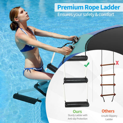 10FT Portable Inflatable Water Floating Trampoline Outdoor Recreational Water Bouncer with Electric Inflator and Rope Ladder