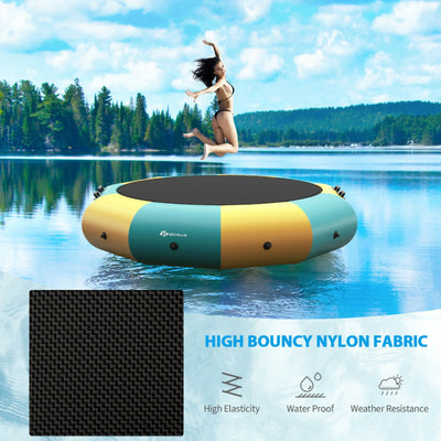 10FT Portable Inflatable Water Floating Trampoline Outdoor Recreational Water Bouncer with Electric Inflator and Rope Ladder