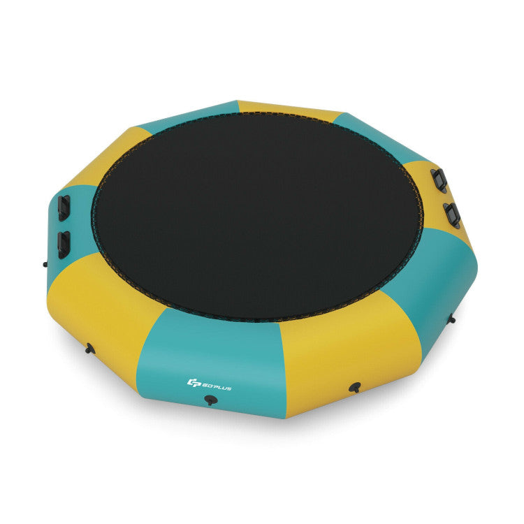 10FT Portable Inflatable Water Floating Trampoline Outdoor Recreational Water Bouncer with Electric Inflator and Rope Ladder