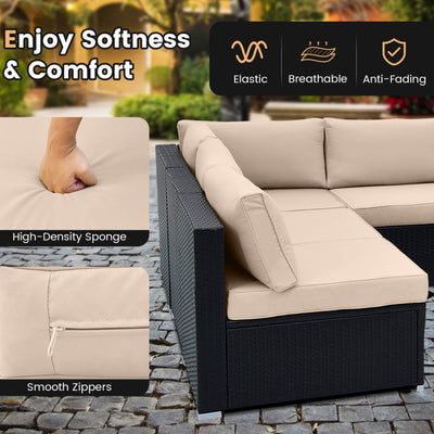 10 Piece Patio Rattan Furniture Set Outdoor Wicker Conversation Sectional Sofa Set with Coffee Table and Cushions