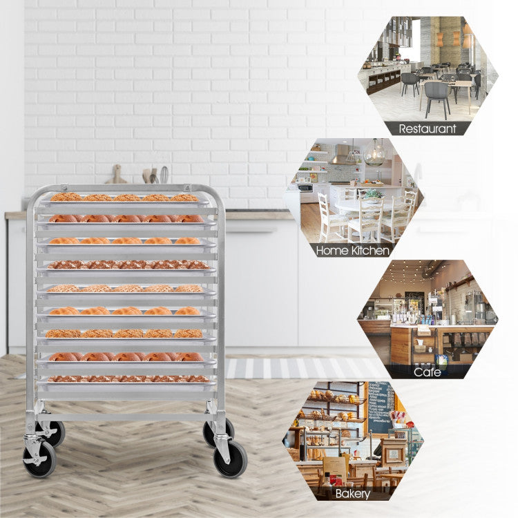 10 Tier Aluminum Rolling Bakery Rack Commercial Kitchen Bun Pan Sheet ...