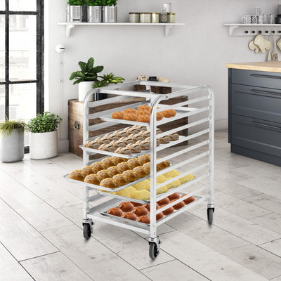 10 Tier Aluminum Rolling Bakery Rack Commercial Kitchen Bun Pan Sheet Trolley Storage Cooling Racks with Lockable Casters