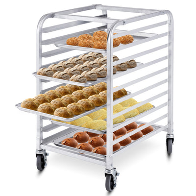 10 Tier Aluminum Rolling Bakery Rack Commercial Kitchen Bun Pan Sheet Trolley Storage Cooling Racks with Lockable Casters