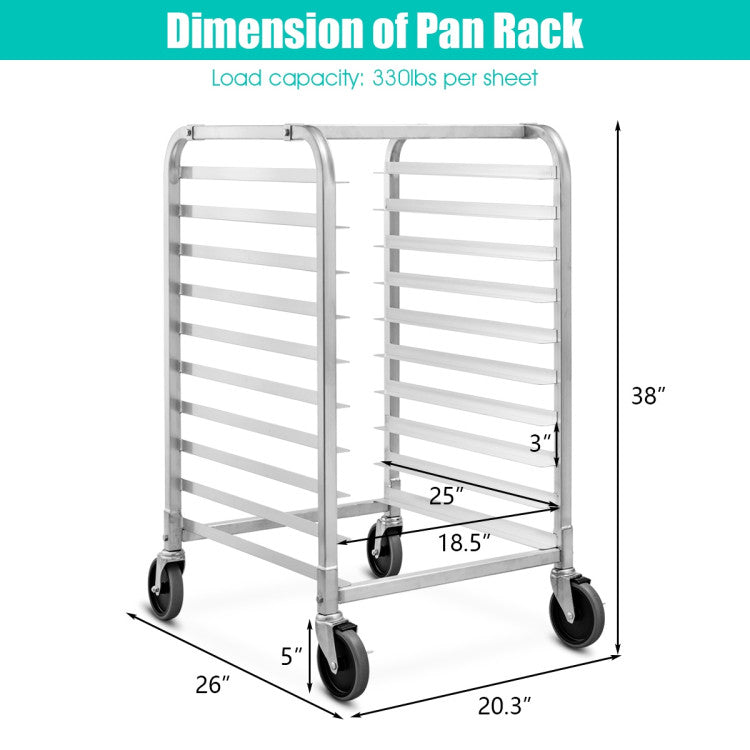 10 Tier Aluminum Rolling Bakery Rack Commercial Kitchen Bun Pan Sheet Trolley Storage Cooling Racks with Lockable Casters