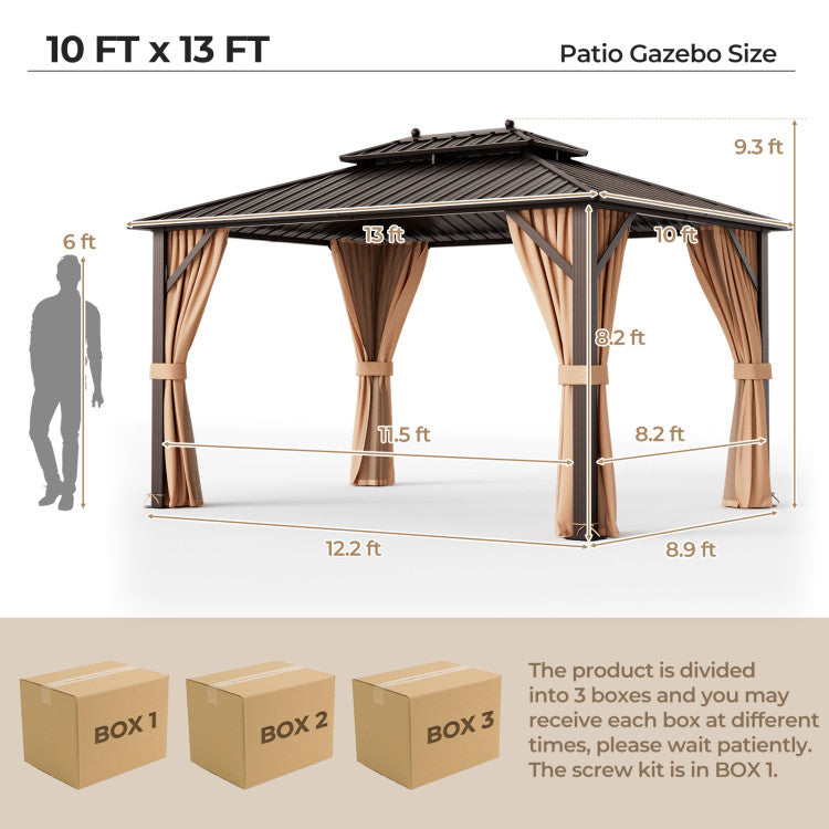 10 x 13 Feet Hardtop Gazebo Double-Roof Pergolas Patio Metal Pavilion ...