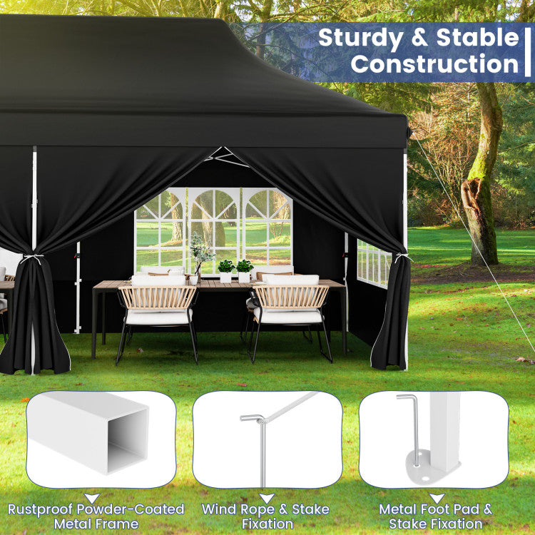 10 x 20 FT Outdoor Pop-Up Canopy Portable Heavy-Duty Gazebo Tent with 6 Removable Sidewalls and Carrying Bag for 15-20 People