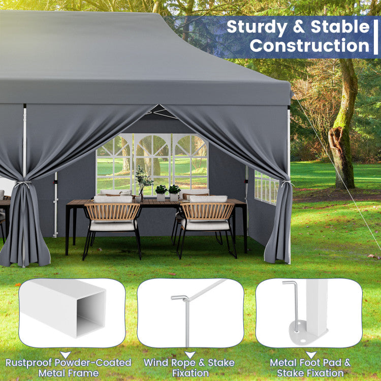 10 x 20 FT Outdoor Pop-Up Canopy Portable Heavy-Duty Gazebo Tent with 6 Removable Sidewalls and Carrying Bag for 15-20 People