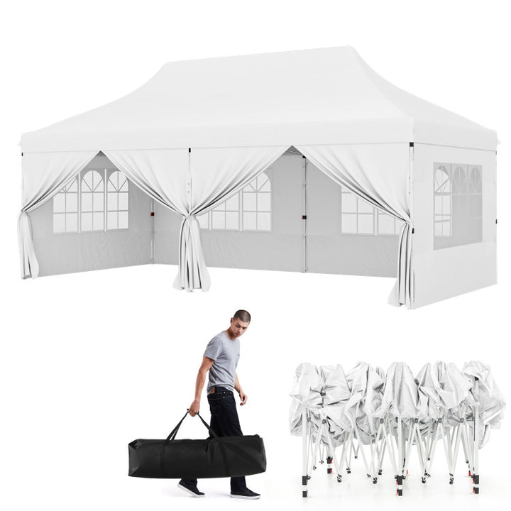 10 x 20 FT Outdoor Pop-Up Canopy Portable Heavy-Duty Gazebo Tent with 6 Removable Sidewalls and Carrying Bag for 15-20 People