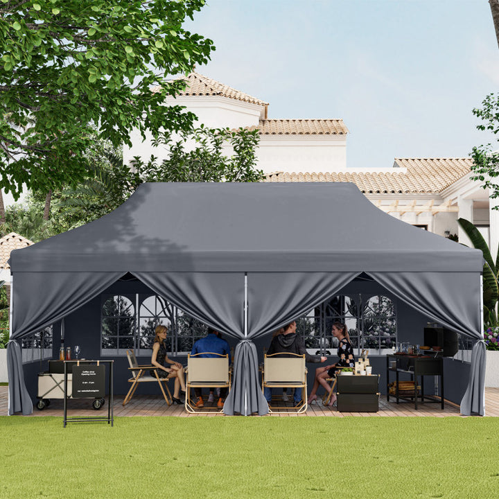 10 x 20 FT Outdoor Pop-Up Canopy Portable Heavy-Duty Gazebo Tent with 6 Removable Sidewalls and Carrying Bag for 15-20 People