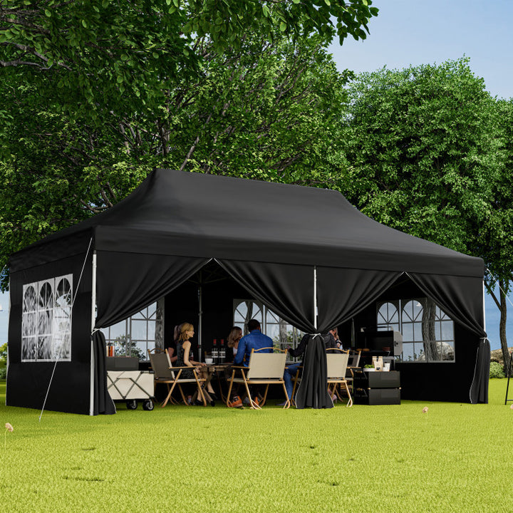 10 x 20 FT Outdoor Pop-Up Canopy Portable Heavy-Duty Gazebo Tent with 6 Removable Sidewalls and Carrying Bag for 15-20 People