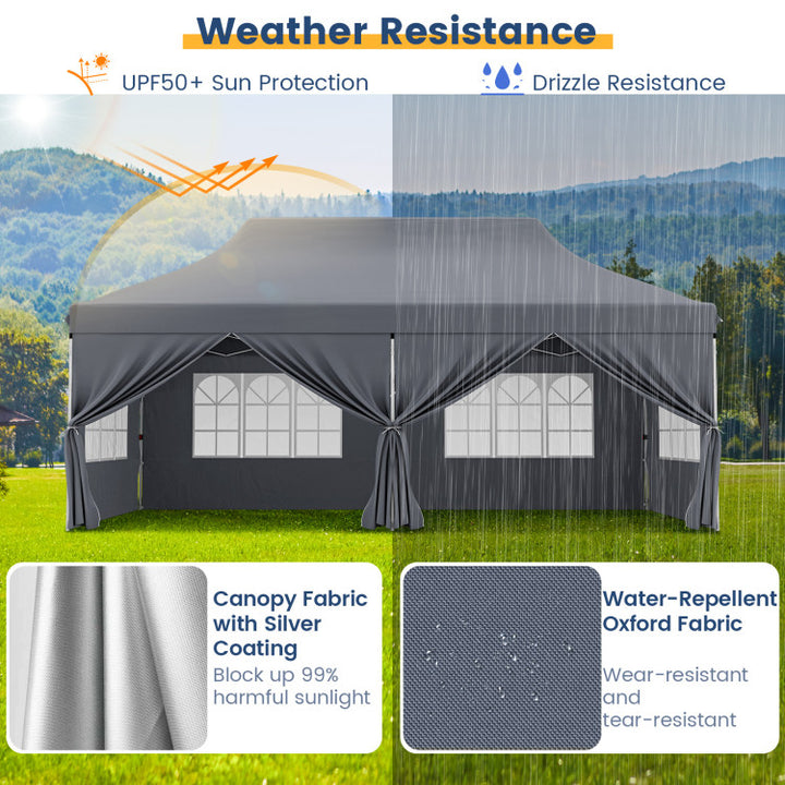 10 x 20 FT Outdoor Pop-Up Canopy Portable Heavy-Duty Gazebo Tent with 6 Removable Sidewalls and Carrying Bag for 15-20 People