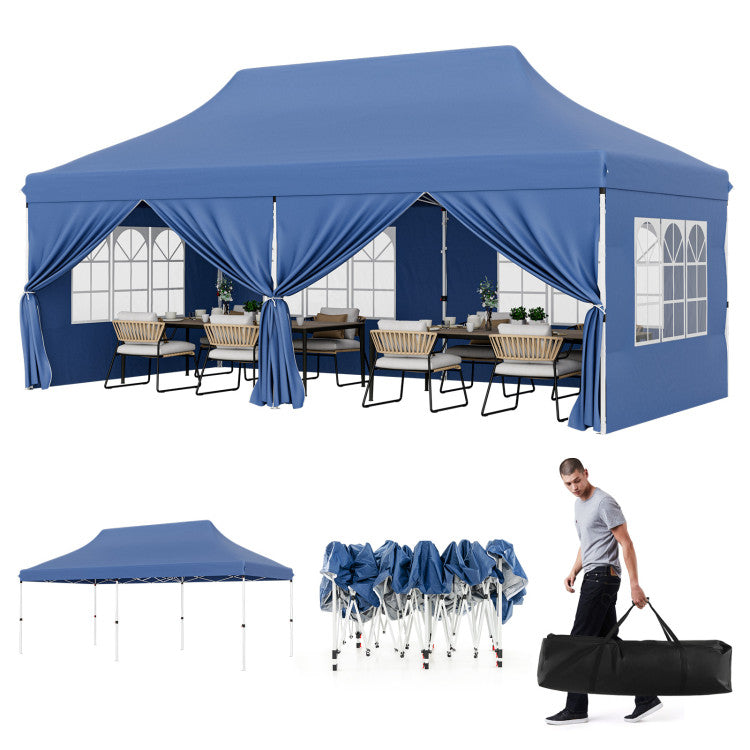 10 x 20 FT Outdoor Pop-Up Canopy Portable Heavy-Duty Gazebo Tent with 6 Removable Sidewalls and Carrying Bag for 15-20 People