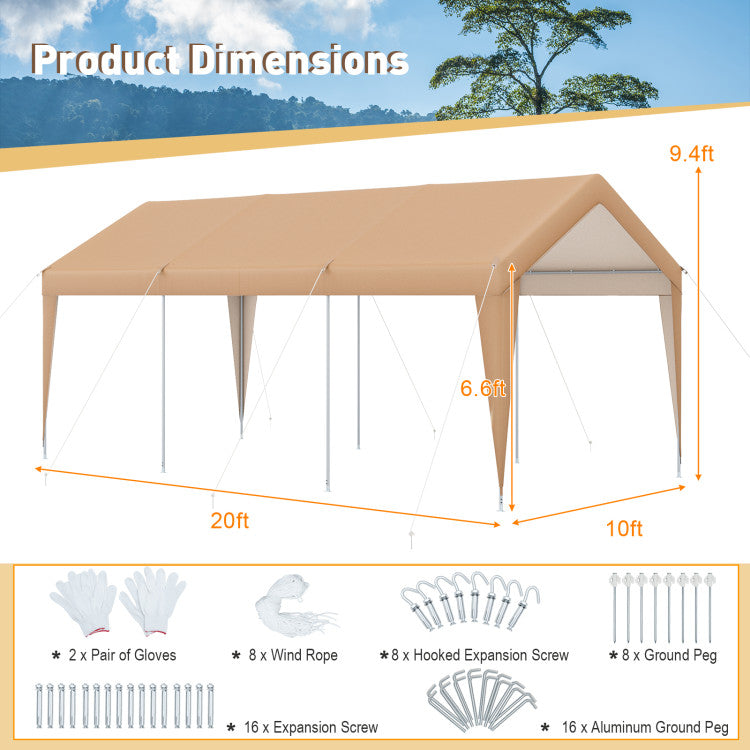 10 x 20 Feet Heavy Duty Car Canopy Tent Portable All-Weather Garage Carport with Galvanized Steel Frame