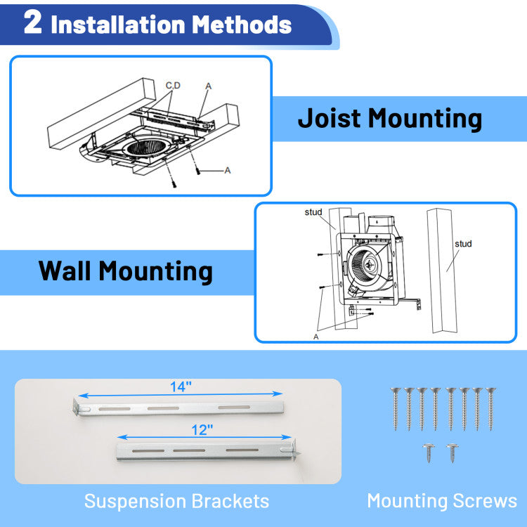 50/80/110 CFM Ceiling Mount Bathroom Fan with Pick-A-Flow and 4 Inches Duct