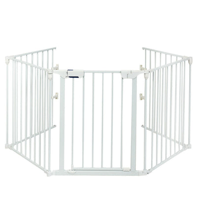 115 Inch Length 5 Panel Adjustable Wide Fireplace Metal Fence 3-In-1 Heavy-Duty Steel Gate Pet Playpen with Double Safety Lock