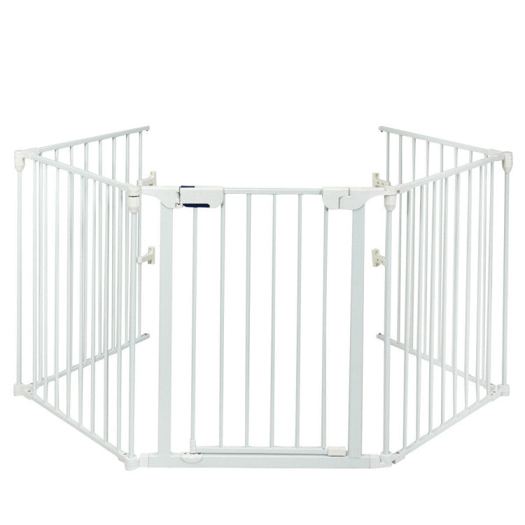 115 Inch Length 5 Panel Adjustable Wide Fireplace Metal Fence 3-In-1 Heavy-Duty Steel Gate Pet Playpen with Double Safety Lock