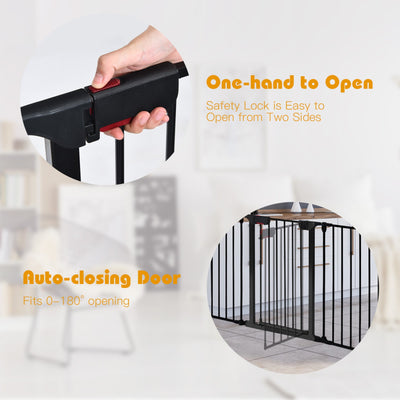 115 Inch Length 5 Panel Adjustable Wide Fireplace Metal Fence 3-In-1 Heavy-Duty Steel Gate Pet Playpen with Double Safety Lock