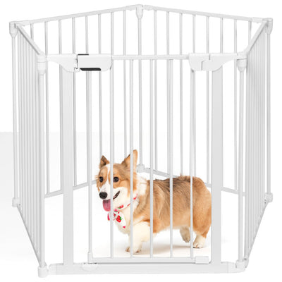 115 Inch Length 5 Panel Adjustable Wide Fireplace Metal Fence 3-In-1 Heavy-Duty Steel Gate Pet Playpen with Double Safety Lock