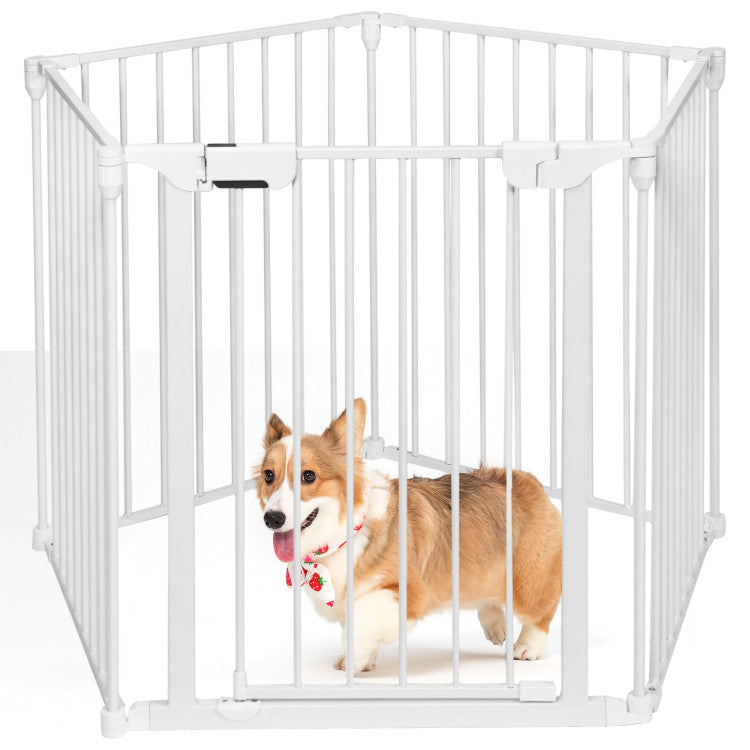 115 Inch Length 5 Panel Adjustable Wide Fireplace Metal Fence 3-In-1 Heavy-Duty Steel Gate Pet Playpen with Double Safety Lock