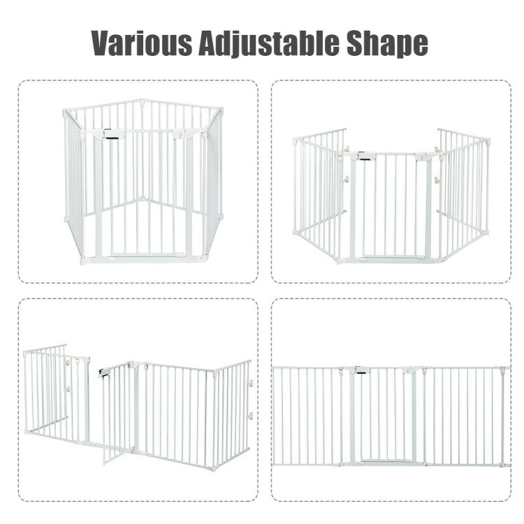 115 Inch Length 5 Panel Adjustable Wide Fireplace Metal Fence 3-In-1 Heavy-Duty Steel Gate Pet Playpen with Double Safety Lock