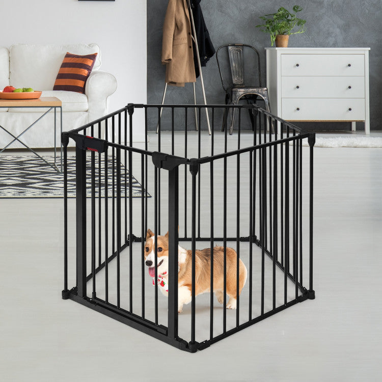 115 Inch Length 5 Panel Adjustable Wide Fireplace Metal Fence 3-In-1 Heavy-Duty Steel Gate Pet Playpen with Double Safety Lock