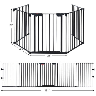 115 Inch Length 5 Panel Adjustable Wide Fireplace Metal Fence 3-In-1 Heavy-Duty Steel Gate Pet Playpen with Double Safety Lock