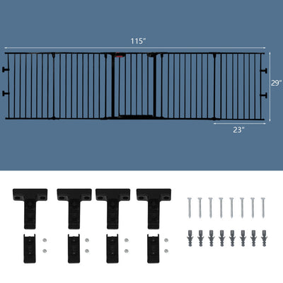 115 Inch Length 5 Panel Adjustable Wide Fireplace Metal Fence 3-In-1 Heavy-Duty Steel Gate Pet Playpen with Double Safety Lock