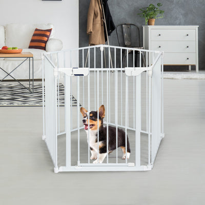 115 Inch Length 5 Panel Adjustable Wide Fireplace Metal Fence 3-In-1 Heavy-Duty Steel Gate Pet Playpen with Double Safety Lock