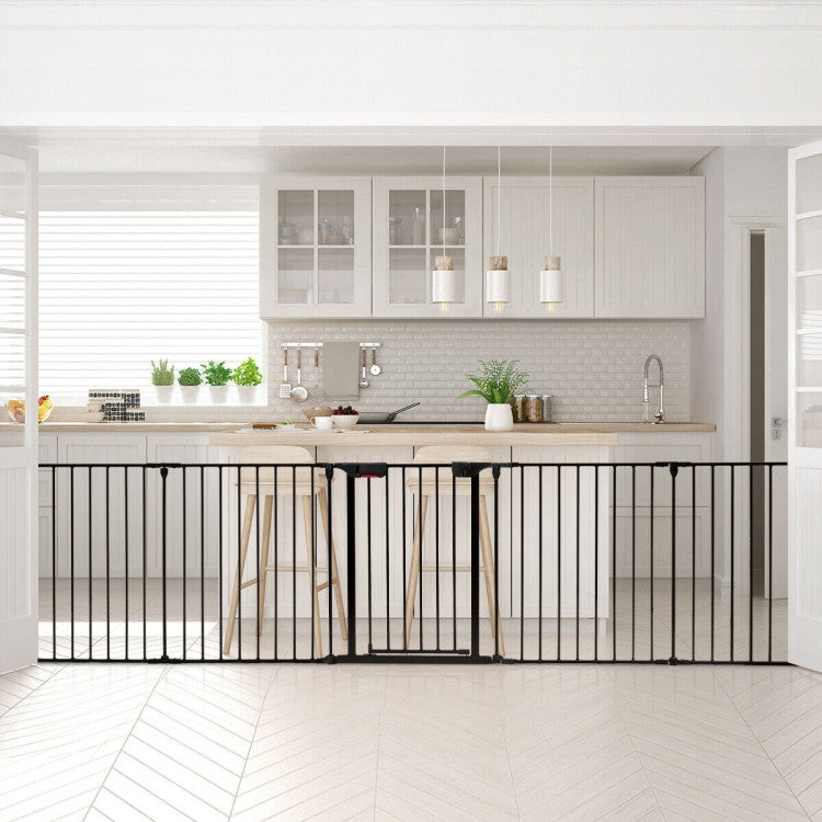 115 Inch Length 5 Panel Adjustable Wide Fireplace Metal Fence 3-In-1 Heavy-Duty Steel Gate Pet Playpen with Double Safety Lock