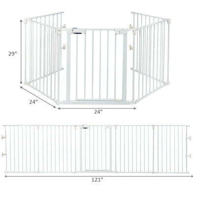 115 Inch Length 5 Panel Adjustable Wide Fireplace Metal Fence 3-In-1 Heavy-Duty Steel Gate Pet Playpen with Double Safety Lock