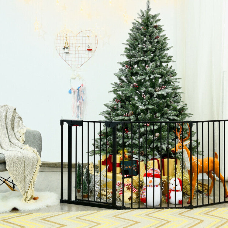 115 Inch Length 5 Panel Adjustable Wide Fireplace Metal Fence 3-In-1 Heavy-Duty Steel Gate Pet Playpen with Double Safety Lock