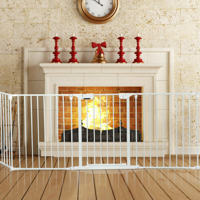 115 Inch Length 5 Panel Adjustable Wide Fireplace Metal Fence 3-In-1 Heavy-Duty Steel Gate Pet Playpen with Double Safety Lock