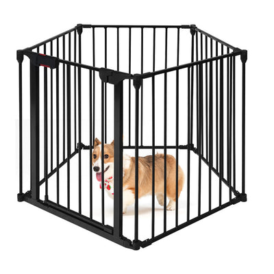 115 Inch Length 5 Panel Adjustable Wide Fireplace Metal Fence 3-In-1 Heavy-Duty Steel Gate Pet Playpen with Double Safety Lock