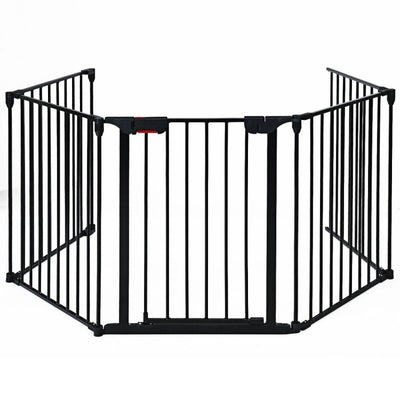 115 Inch Length 5 Panel Adjustable Wide Fireplace Metal Fence 3-In-1 Heavy-Duty Steel Gate Pet Playpen with Double Safety Lock