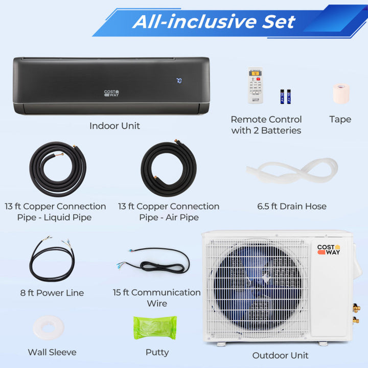 12000 BTU 4-in-1 Mini Split Air Conditioner &amp; Heater 21 SEER2 208-230V Inverter AC Unit with Remote Control and Installation Kit