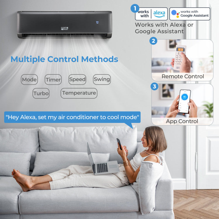 12000 BTU 4-in-1 Mini Split Air Conditioner &amp; Heater 21 SEER2 208-230V Inverter AC Unit with Remote Control and Installation Kit