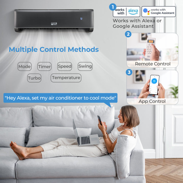 12000 BTU 4-in-1 Mini Split Air Conditioner &amp; Heater 21 SEER2 208-230V Inverter AC Unit with Remote Control and Installation Kit