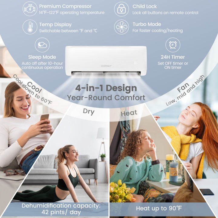12000 BTU Mini Split Air Conditioner 21 SEER2 208-230V Ductless AC Unit with Remote Control and Installation Kit