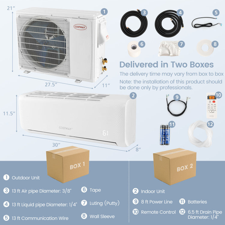 12000 BTU Mini Split Air Conditioner 21 SEER2 208-230V Ductless AC Unit with Remote Control and Installation Kit