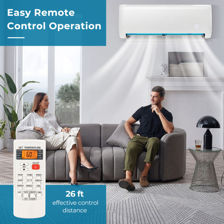 12000 BTU Mini Split Air Conditioner and Heater 21 SEER2 208-230V Wall-Mounted Ductless AC Unit with Remote Control and Self-Cleaning Function