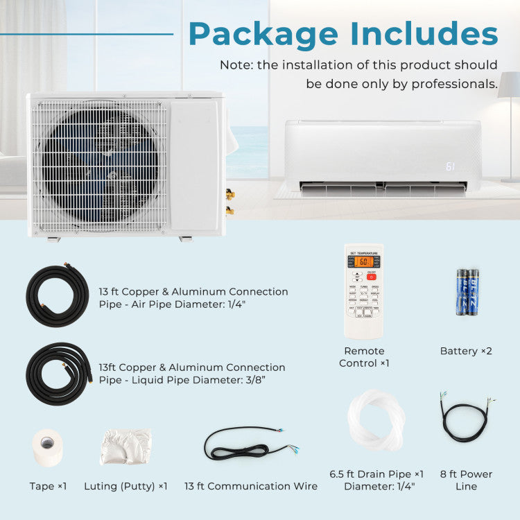 12000 BTU Mini Split Air Conditioner and Heater 21 SEER2 208-230V Wall-Mounted Ductless AC Unit with Remote Control and Self-Cleaning Function