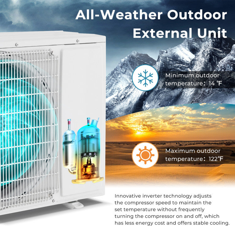 12000 BTU Mini Split Air Conditioner and Heater 21 SEER2 208-230V Wall-Mounted Ductless AC Unit with Remote Control and Self-Cleaning Function